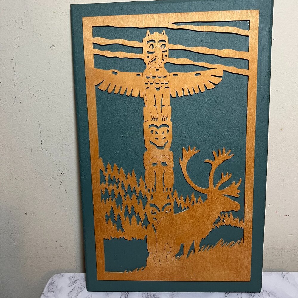 Rustic Cabin Wood Wall Plaque Moose and Totem Pole Ranch Decor Western Decor.